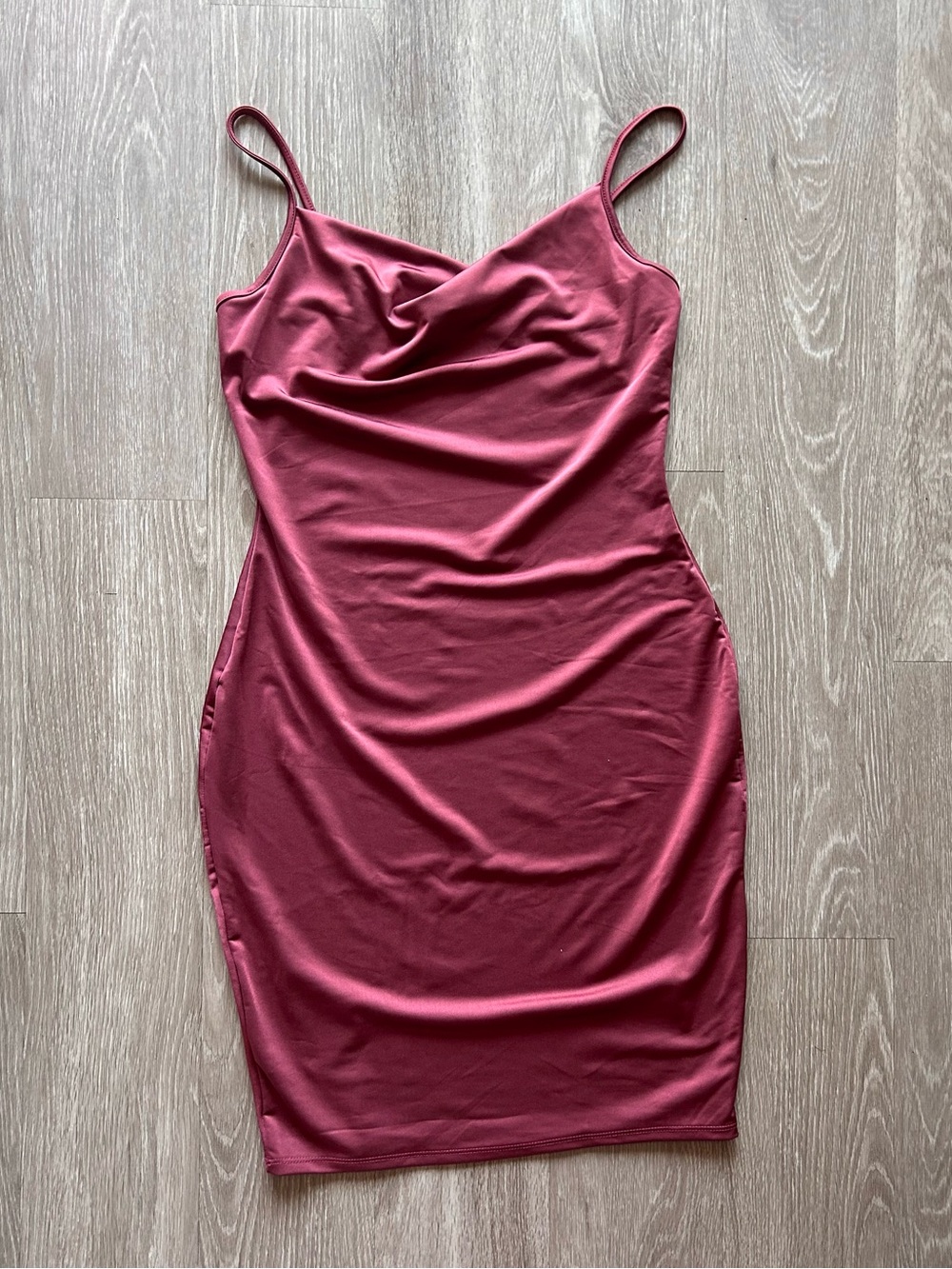 Satin Cowl Neck Ruched Bodycon Mini Dress XL
